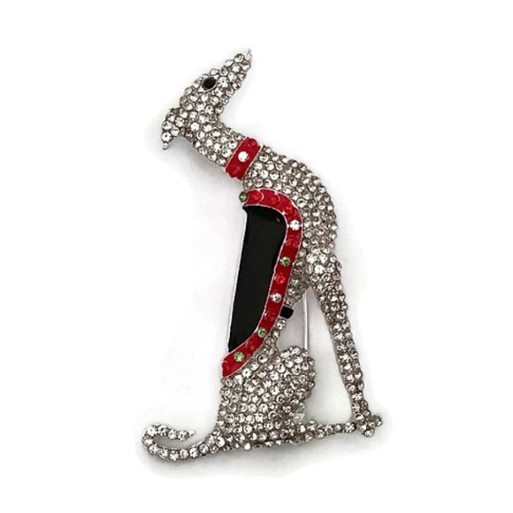 Jewelry - Silver Toned Rhinestone Greyhound Brooch